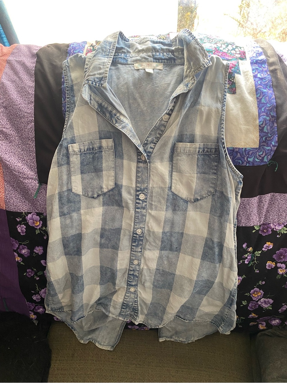 love, Fire Light Blue Denim-Look Sleeveless Top with White Label